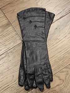 Vintage Damen schwarz Leder formelle Langarm Handschuhe  - Bild 1 von 8