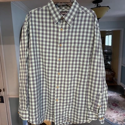 Bela camisa masculina ROUNDTREE AND YORKE GG frete grátis!  Xadrez azul e verde - Imagem 1 de 4