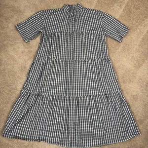 Everlane Dress Womens L Black Gingham Plaid Tiered High Neck Artsy Midi Cottage - Picture 1 of 9