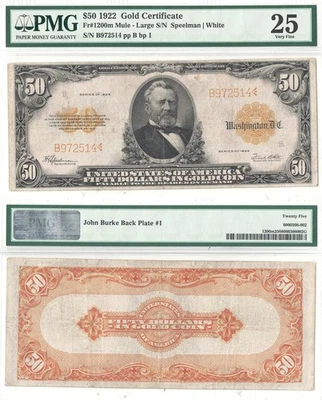 1922 $50 Gold Certificate Fr-1200m PMG VF-25 - Image 1 of 3