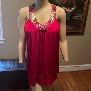 2X Red Beaded Blouse - Picture 1 of 6
