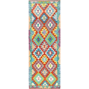 2'9"x8'2" Colorful Afghan Kilim 100% Wool Rug Flat Weave Hand Woven Runner 1908 - Picture 1 of 6