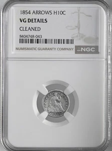 1854  H10C LIBERTY SEATED HALF DIME  NGC VG DETAILS "CLEANED"  #8404748-043 - Picture 1 of 4