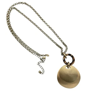 Chico’s Brushed Gold Tone Layered Circle Two Tone Pendant Long Artisan Necklace - Picture 1 of 9