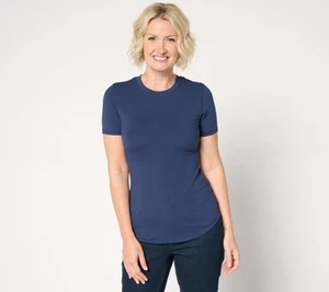 Cuddl Duds Layers Cottonwear+ Curve Hem T-Shirt Oxford Navy M New - Picture 1 of 1