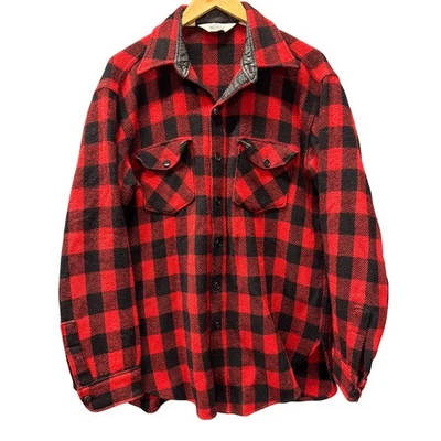 Woolrich Wool Flannel Shirt Mens Large Red Black Buffalo Plaid Button Up Vintage - Image 1 of 4