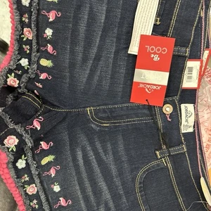 Jordache Girls Size 16 Embroidered Flamingo/Pineapple cut off denim jean shorts - Picture 1 of 1