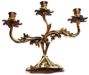 Antiker französischer Bronze 3 armiger Kerzenleuchter Barock verziert Kerzenständer *R - Bild 1 von 6