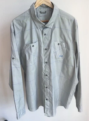 Under Armour HeatGear Loose Tech Collared Button Shirt Plaid Performance Sz 2XL - Image 1 of 4