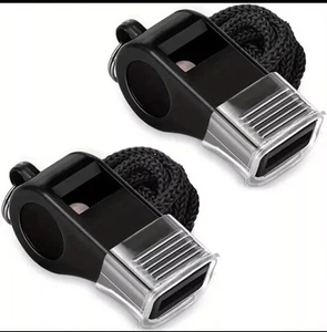 Whistle Referee Football Sports  Black Rope Keyring School Rugby (2 Pcs) - Picture 1 of 6