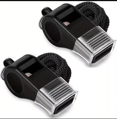 Whistle Referee Football Sports  Black Rope Keyring School Rugby (2 Pcs) - Image 1 of 4