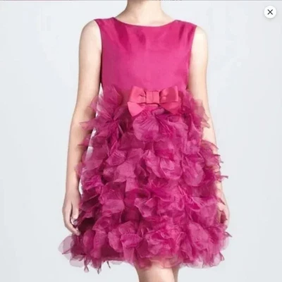 Vestido Marchesa Niñas Neiman Marcus Fucsia Seda Boda Flor Rosa Grande 10/12 Foto 1 de 4