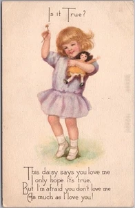 c1910s GIBSON Romance / Valentine's Day Postcard "Is it True?" Girl with Doll - Picture 1 of 2