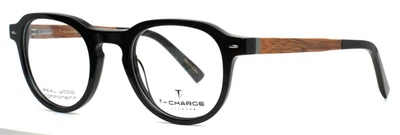 Gafas T-CHARGE T6196 A01 negras de borde completo redondas para hombre 48-23-145 B:43 Foto 1 de 4