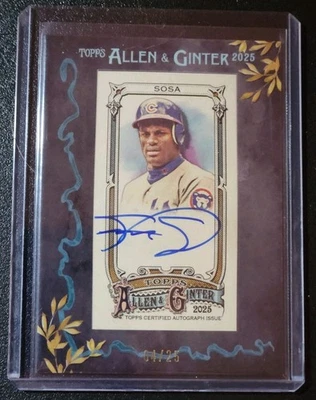 Tarjeta automática Topps Allen & Ginter #MA-SSO 2025 Sammy Sosa mini marco negro/25 Cubs Foto 1 de 2