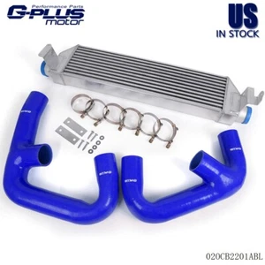 Fit For VW Golf R MK7 Aluminum Twin Intercooler Upgrade + Blue Silicone Hose Kit - Picture 1 of 11