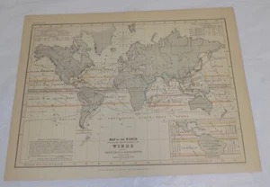 Mappa antica 1850///DISTRIBUZIONE DEI VENTI MONDIALI - Foto 1 di 1