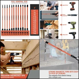 12Pcs Long Magnetic Torx Bit Set - 6" (152mm), T7 to T40 Tamper Star - Picture 1 of 8