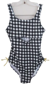 Art Class Big Girls Black & White Check Yellow Trim One Piece Swimsuit Size XL - Picture 1 of 6