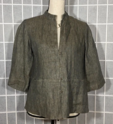 EILEEN FISHER WOMEN'S JACKET 100% LINEN 3/4 SLEEVE POCKETS PS PETITE SMALL - Image 1 of 4