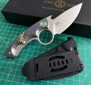 TwoSun Mini Fixed 14C28N Blade Kydex Sheath Titanium Handle Knife TS569-14C-TI - Picture 1 of 7
