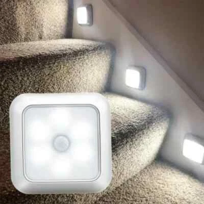 6 LED Motion Sensor Lights PIR Wireless Night Light Battery Cabinet Stair Lamp - Image 1 of 4