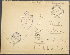 1944 PALESTINE ARMY POST OFFICE sent to BAT YAM British Censorship Stamp - Bild 1 von 3