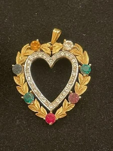 VTG Trifari "Dearest" Heart Signed Pendant Color Rhinestone GoldTone 1-1/2" - Picture 1 of 3