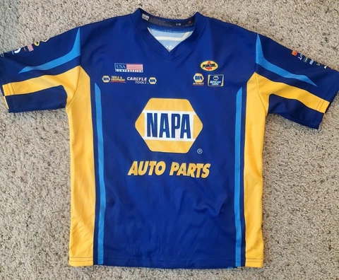 NAPA Auto Parts Racing Youth Jersey Shirt Yellow Blue Small DSR Racing Ron Capps Cover