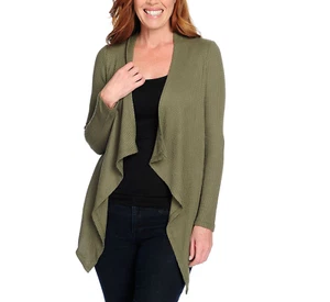 NUEVO Cárdigan One World tejido gofre manga larga frente abierto ganchillo trasero cascada - Imagen 1 de 8