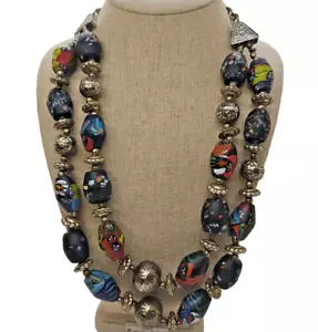 Vintage Roman Venetian Millefiori Mosaic Glass Beads 2 strand Necklace 24 in - Picture 1 of 6