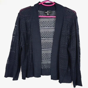 Maglione cardigan Ronni Nicole donna XXL aperto davanti blu navy profondo maniche a 3/4 - Foto 1 di 8