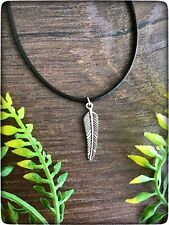 NEW silver colour feather feathers boho bohemian spiritual hippy cord necklace