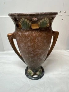 VINTAGE ROSEVILLE ART POTTERY FERELLA 6.25” 2-HANDLED MOTTLED VASE LOOK - Picture 1 of 10