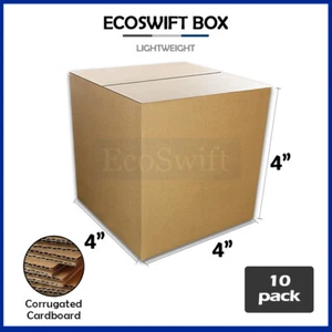 10 4x4x4 EcoSwift Cardboard Packing Moving Shipping Boxes Corrugated Box Cartons - Picture 1 of 5
