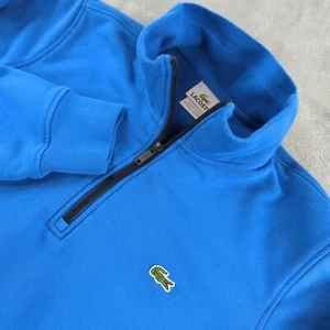 Lacoste Sweatshirt Mens Small Blue 1/4 Zip Cotton Pullover Long Sleeve DEVANLAY - Picture 1 of 15