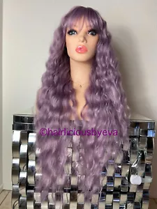 Purple wig with bangs wavy wave 24 inch long heat ok - Picture 1 of 6