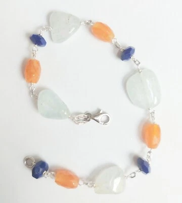 Bracciale in argento 925 con acquamarina naturale, lapislazzuli e agata striata - Immagine 1 di 4