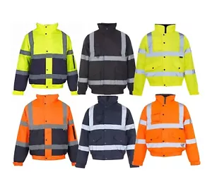 Chaqueta de Trabajo High HI VIZ Bombardero Ropa de Trabajo Seguridad Visibilidad Abrigo Parka Impermeable - Imagen 1 de 7
