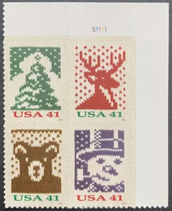 US Holiday Knits 41c Stamp Plate Block of 4 Scott #4207 - 4210  4210b - Picture 1 of 1
