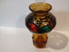 Rare Mini Amber Oil Lamp 8.25&quot;tall. Hong Kong, Vintage, stain glass effect.