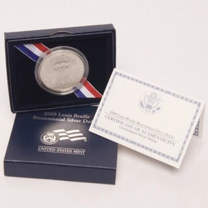 2009 Louis Braille Bicentennial Silver Dollar BU - Picture 1 of 3