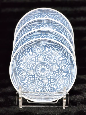 4 platos de ensalada Tahari Home azul y blanco medallón melamina 8" cocina costera Foto 1 de 4