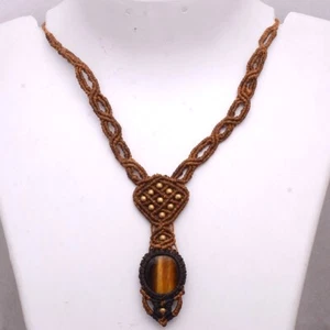 Handgefertigt Natürlich Tigerauge Boho Makramee Choker Reiki Edelstein Halskette - Bild 1 von 6