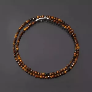 Natural Handmade 4mm Faceted Tiger's Eye Beaded Necklace with Silver Clasp - Picture 1 of 10