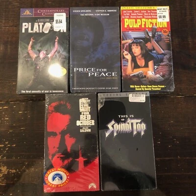 5 LOT SEALED VHS Spinal Tap Pulp Fiction Platoon Hunt for Red October - Image 1 of 2