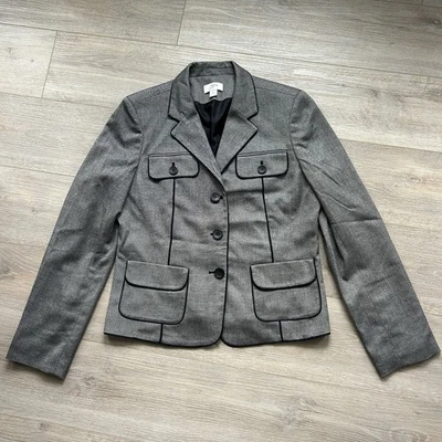 Blazer Ann Taylor LOFT Talla 12 Gris con Bolsillos Negros en Tubería Oficina Núcleo Años 90 Trabajo Foto 1 de 4