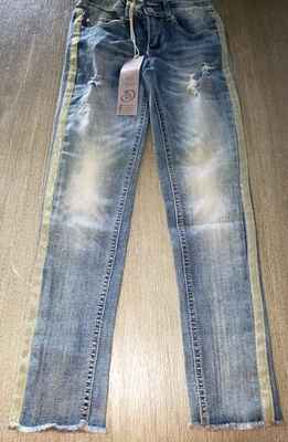 NIÑAS Talla 10 NUEVO CON ETIQUETAS ÍNDIGO RIIN BLUE JEANS Pantalones Cintura Ajustable Ribete Dorado Foto 1 de 2