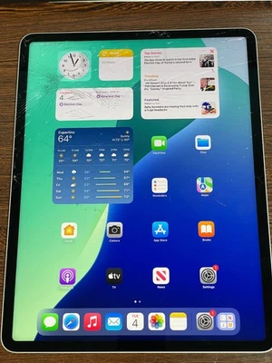 Apple iPad Pro (5th Gen) 128GB Wi-Fi 12.9" Silver with Keyboard - Crcked - READ - Image 1 of 4