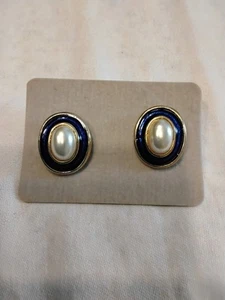 Cabochon Vintage Ohrstecker 80er Emaille Blau - Bild 1 von 4